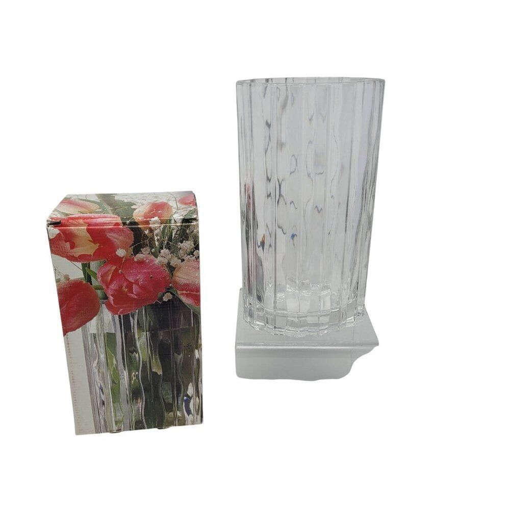 Vintage 70s Studio Nova Crystal Vase Ripple Wave Heavyweight Glass 8 1/2"‎  Gift